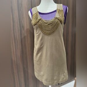 Vera Wang Taupe Tank with Gold Chain Bib